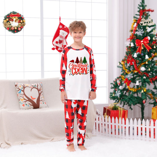 Blue Zone Planet | Christmas Parent-Child Pajama Set Alphabet Christmas Tree Plaid Printed Loungewear (Kids)-[Adult]-[Female]-Red-4Y-2022 Online Blue Zone Planet