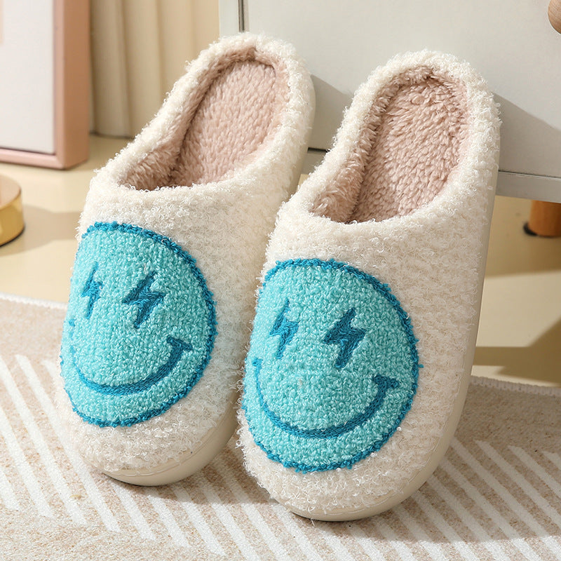 Blue Zone Planet | Lightning smiley face cotton slippers indoor home autumn and winter warm slippers-SHOES-[Adult]-[Female]-Clear blue-36/37-2022 Online Blue Zone Planet