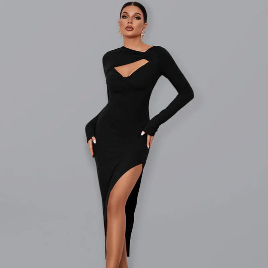 slim package hip tight dress open long-sleeved dress BLUE ZONE PLANET