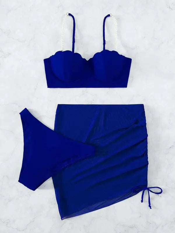 solid color shell shape bikini three-piece sets BLUE ZONE PLANET