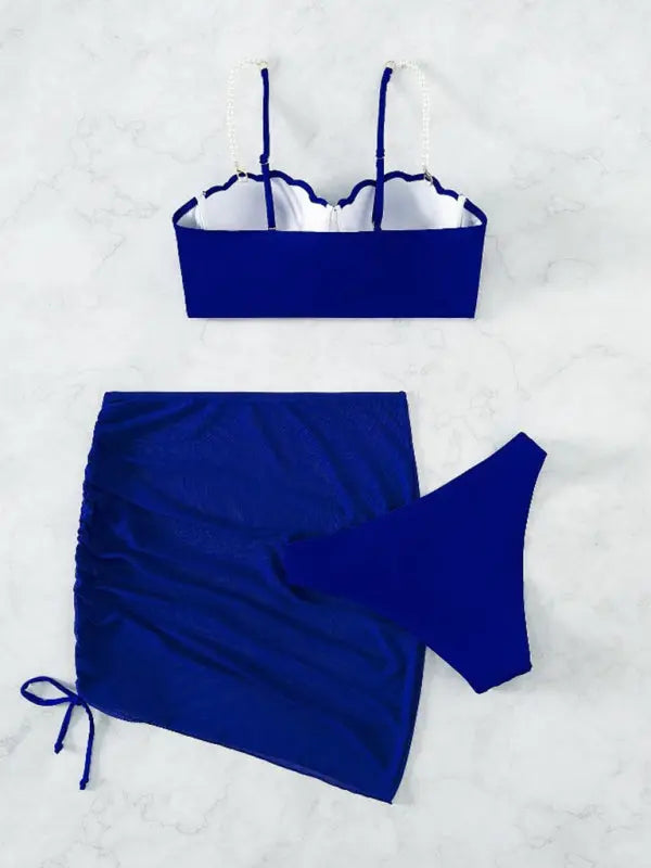 solid color shell shape bikini three-piece sets BLUE ZONE PLANET