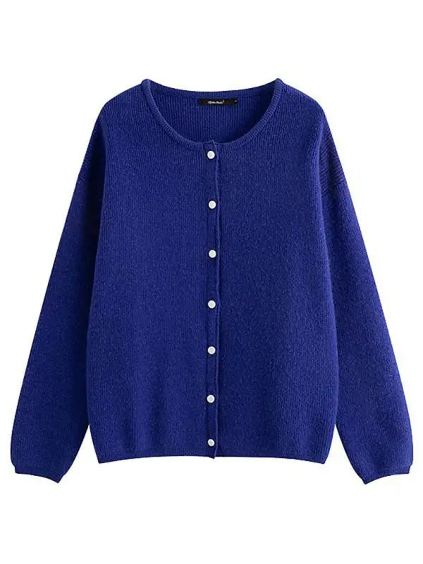 solid color single-breasted loose dropped shoulder sleeve knitted cardigan BLUE ZONE PLANET