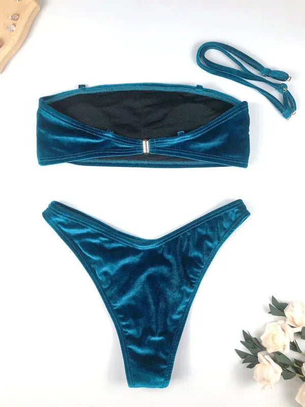 split gold velvet high waist bikini BLUE ZONE PLANET