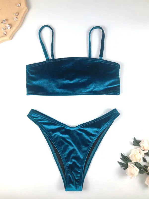 split gold velvet high waist bikini BLUE ZONE PLANET