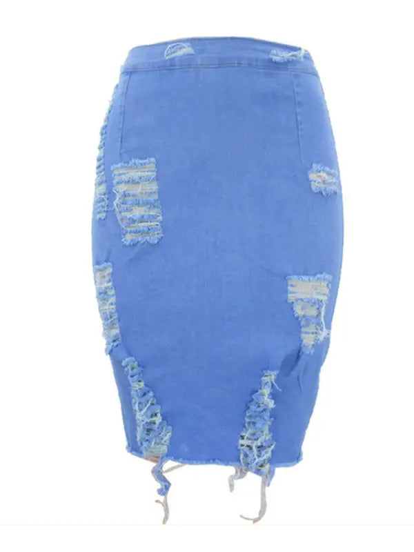 spring and summer European and American ripped denim skirt kakaclo