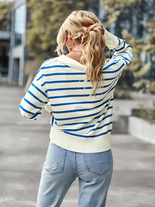 stripe soft and comfortable warm top BLUE ZONE PLANET