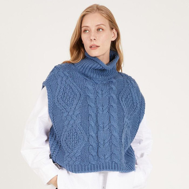 New Women's High Neck Jacquard Vest Sleeveless Knit Sweater-[Adult]-[Female]-Clear blue-S-2022 Online Blue Zone Planet