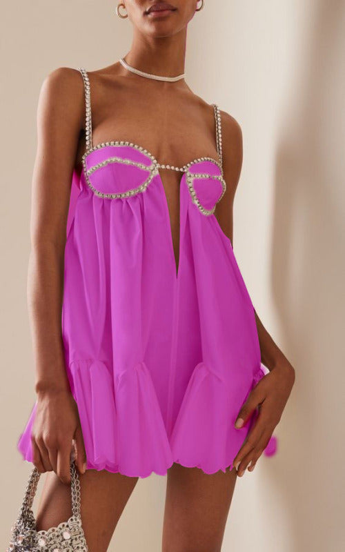 Spaghetti Straps and diamond strips with large swing pleated dress kakaclo