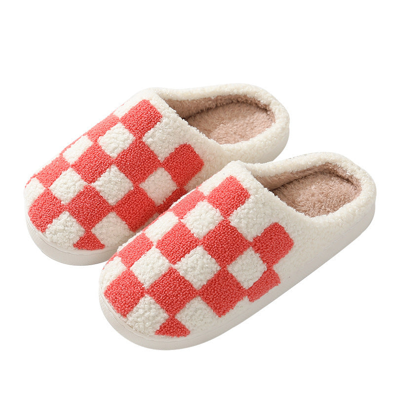 Colorful plaid pattern unisex home winter wool slippers-[Adult]-[Female]-Red-36/37-2022 Online Blue Zone Planet