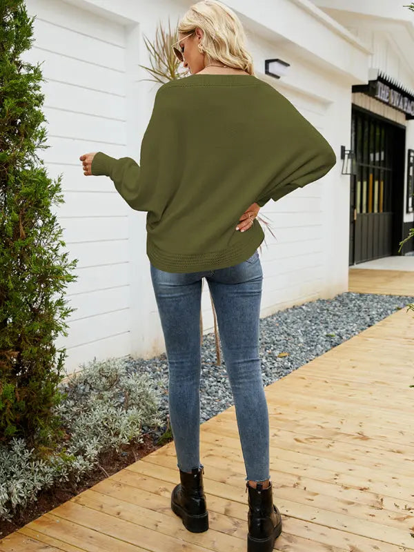 women's loose dolman sleeve sweater pullover off shoulder sweater kakaclo