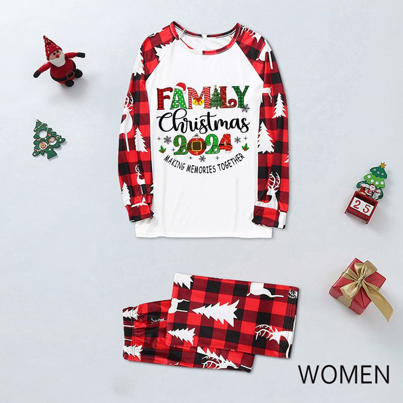 Blue Zone Planet | Christmas Loungewear Parent-Child Set Plaid Patchwork Monogrammed Loungewear (Mom)-[Adult]-[Female]-Red-S-2022 Online Blue Zone Planet