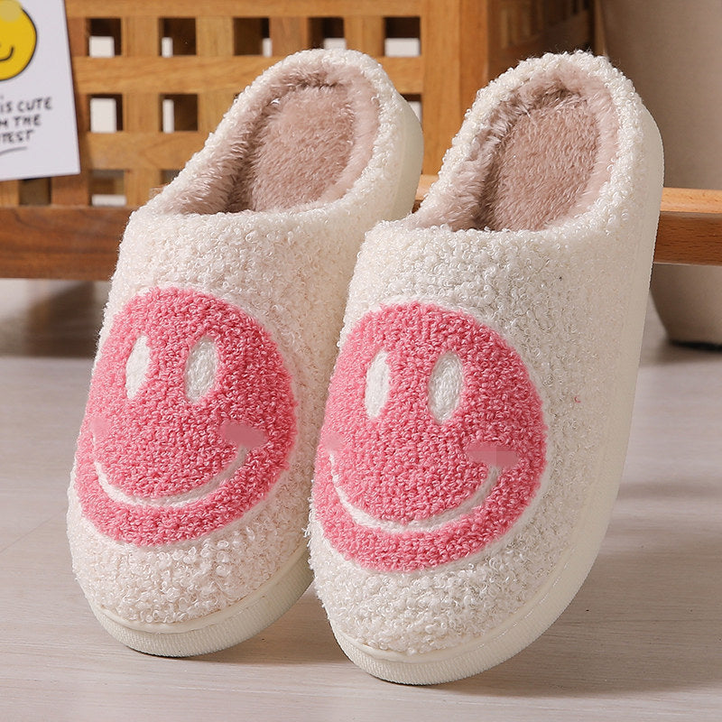 Colorful smiley face pattern cotton slippers indoor home plush warm slippers-[Adult]-[Female]-Pink-38/39-2022 Online Blue Zone Planet