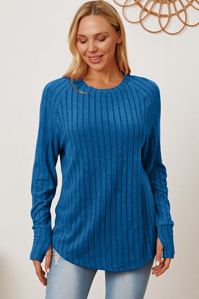 Basic Bae Full Size Ribbed Thumbhole Sleeve T-Shirt-TOPS / DRESSES-[Adult]-[Female]-2022 Online Blue Zone Planet