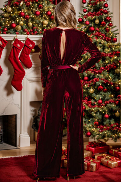 Tie Waist Long Sleeve Wide Leg Jumpsuit Trendsi