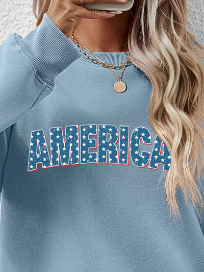 Blue Zone Planet |  AMERICA Round Neck Dropped Shoulder Sweatshirt BLUE ZONE PLANET