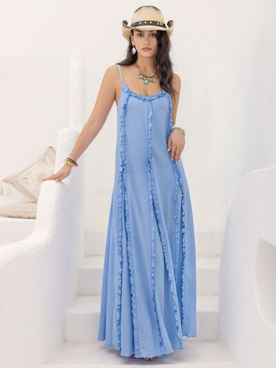 Frill Scoop Neck Maxi Cami Dress BLUE ZONE PLANET