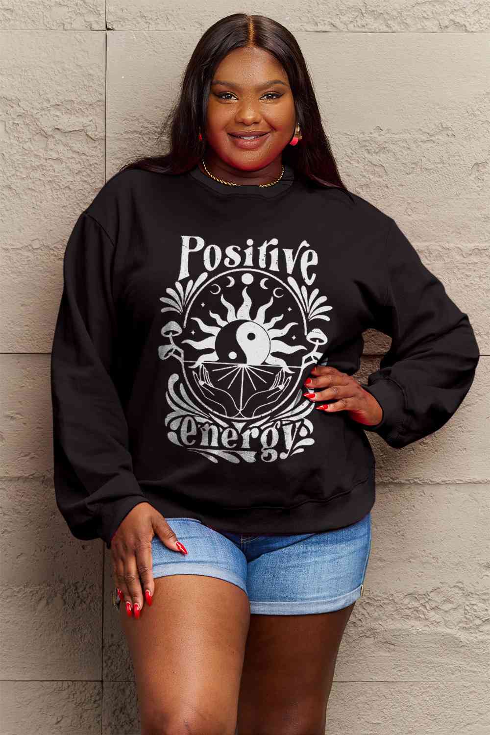 Simply Love Full Size POSITIVE ENERGY Graphic Sweatshirt BLUE ZONE PLANET