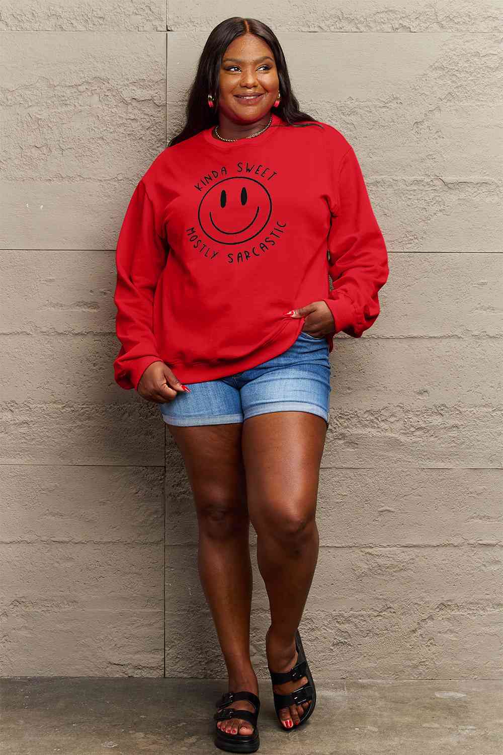 Simply Love Full Size Smiling Face Graphic Sweatshirt BLUE ZONE PLANET