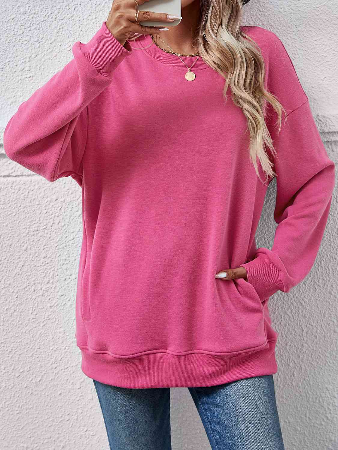 Dropped Shoulder Sweatshirt with Pockets BLUE ZONE PLANET