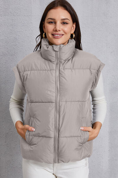 Zip Up Turtleneck Pocketed Vest Coat-TOPS / DRESSES-[Adult]-[Female]-Charcoal-S-2022 Online Blue Zone Planet