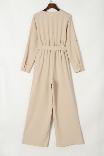 Pocketed Tied Wide Leg Jumpsuit Trendsi