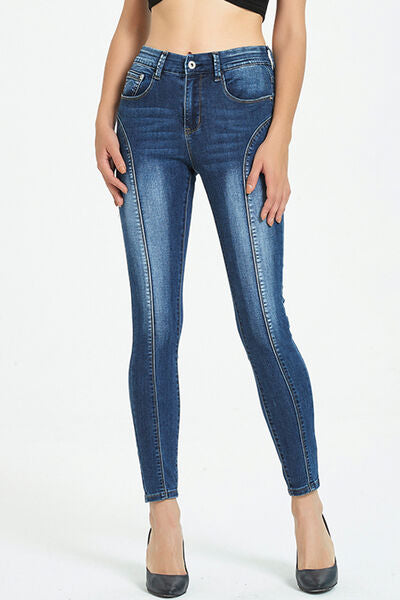 Side Stripe Cropped Skinny Jeans BLUE ZONE PLANET
