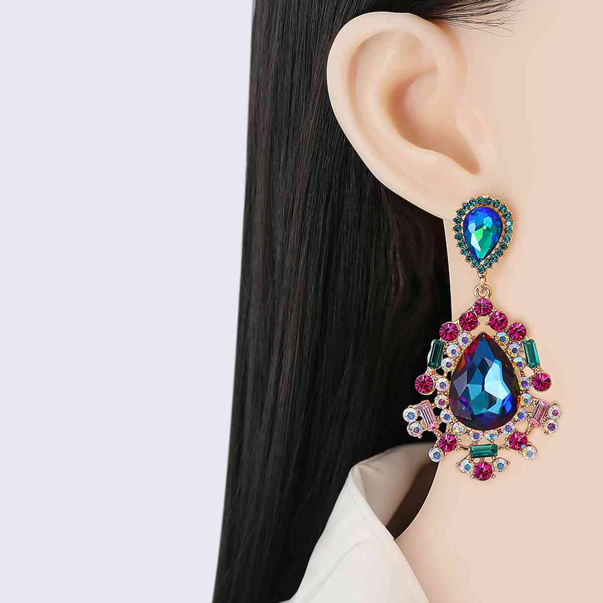 Teardrop Shape Rhinestone Alloy Dangle Earrings BLUE ZONE PLANET