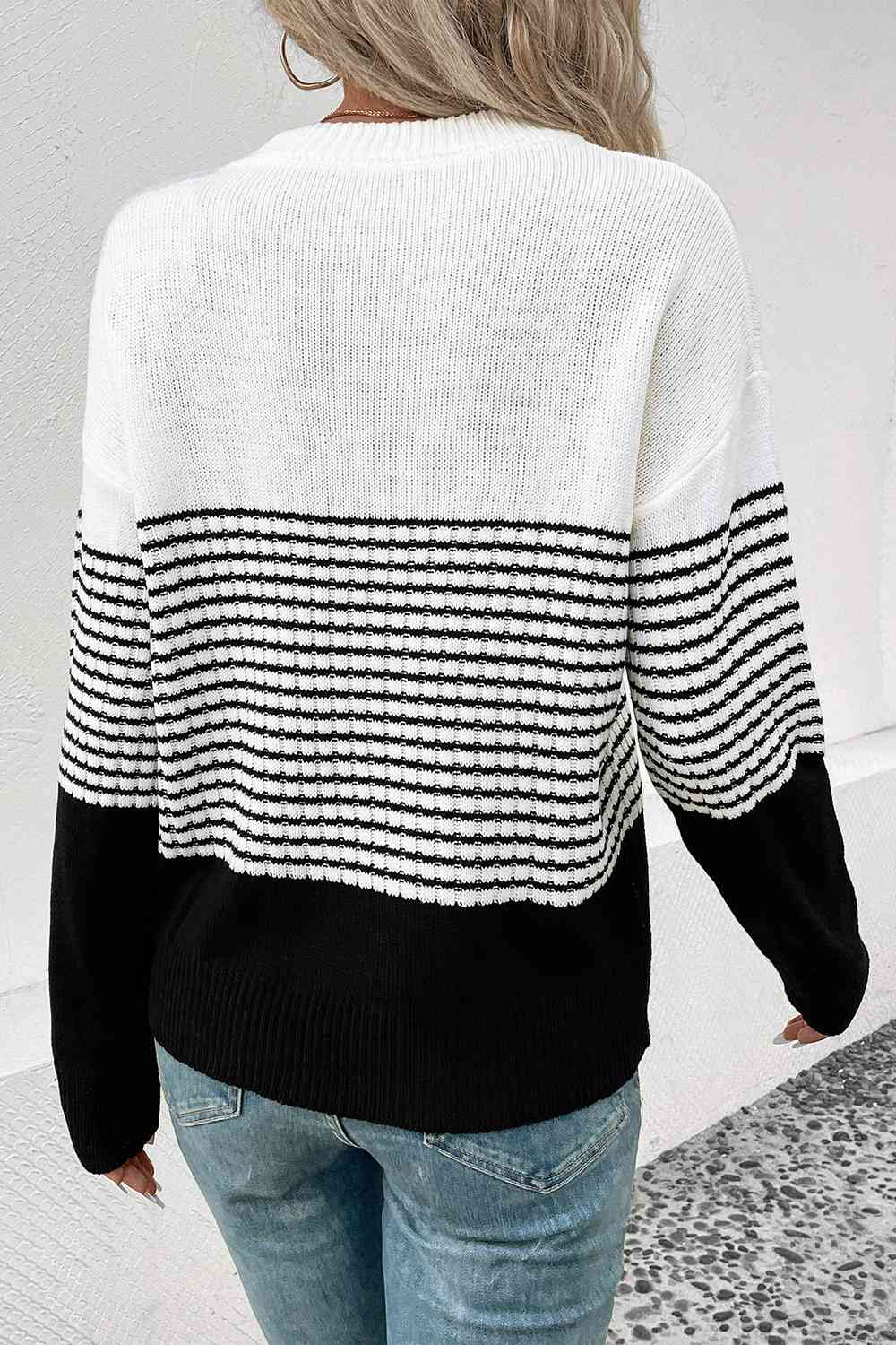 Striped Drop Shoulder Sweater BLUE ZONE PLANET