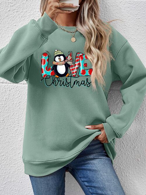 LIVE CHRISTMAS Drop Shoulder Round Neck Sweatshirt BLUE ZONE PLANET