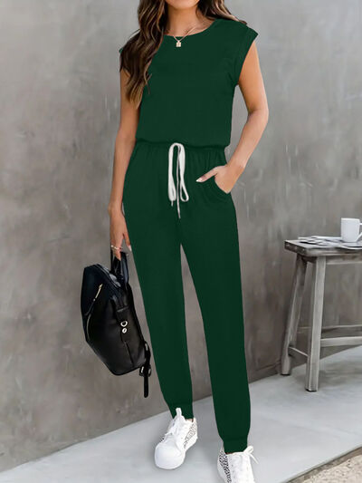 Drawstring Round Neck Sleeveless Jumpsuit Trendsi