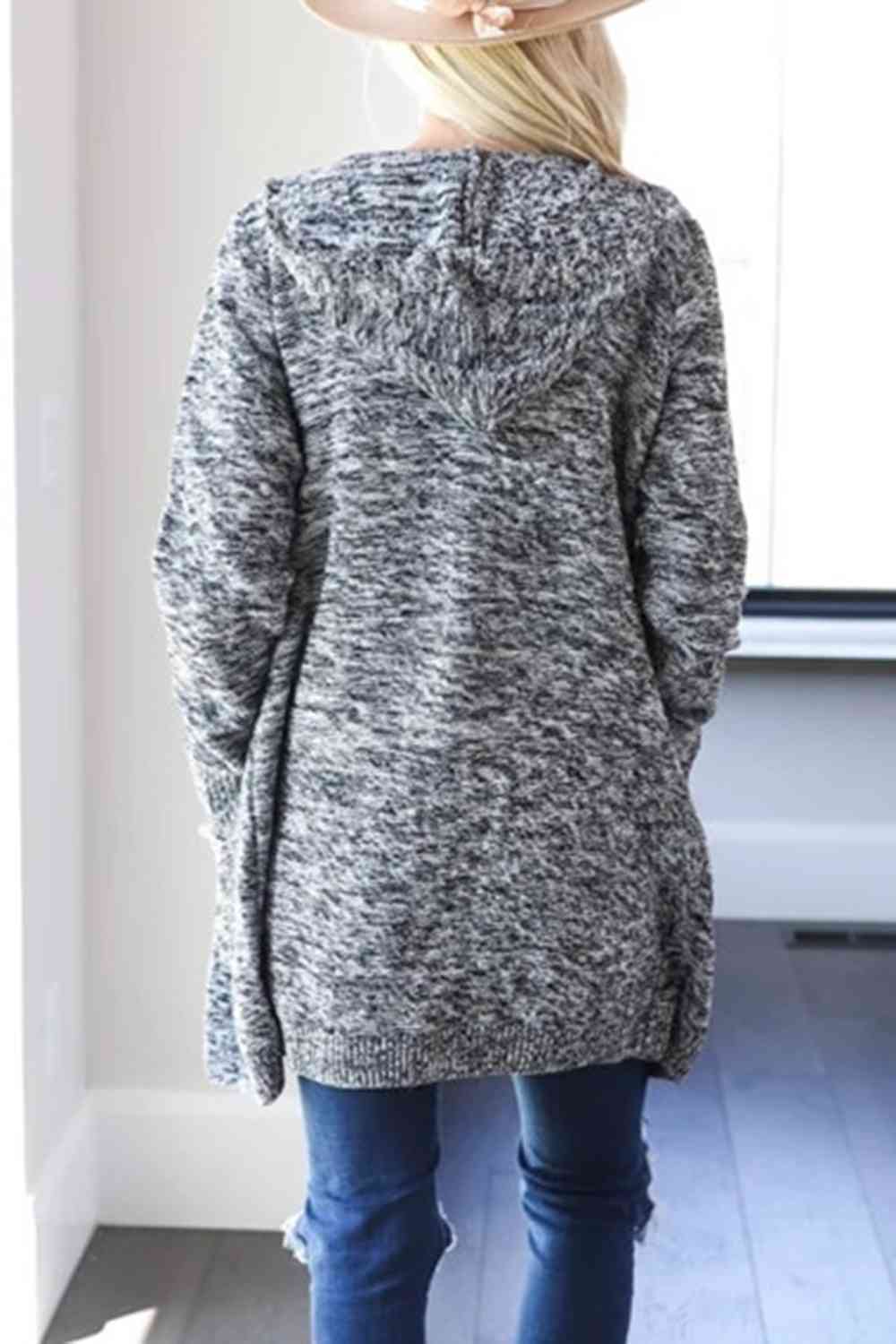 Heathered Open Front Cardigan with Pockets BLUE ZONE PLANET