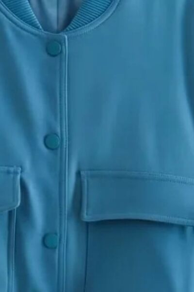 Blue Zone Planet |  Snap Down Baseball Collar Long Sleeve Jacket BLUE ZONE PLANET