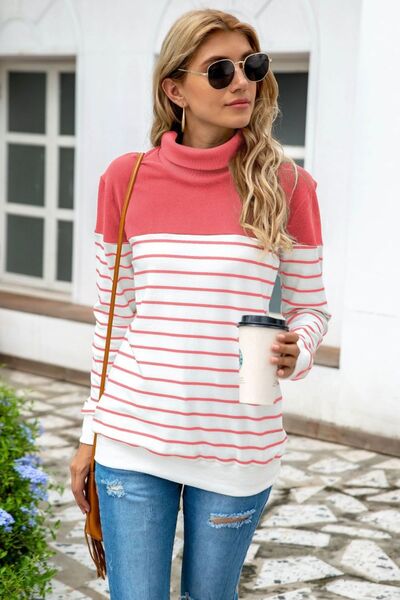 Blue Zone Planet |  Striped Contrast Turtleneck Sweater BLUE ZONE PLANET