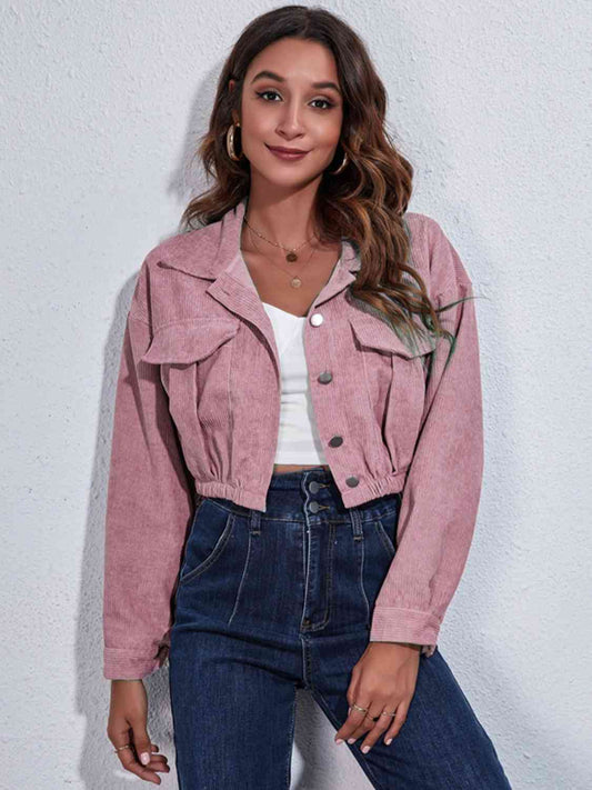 Collared Neck Dropped Shoulder Buttoned Jacket BLUE ZONE PLANET