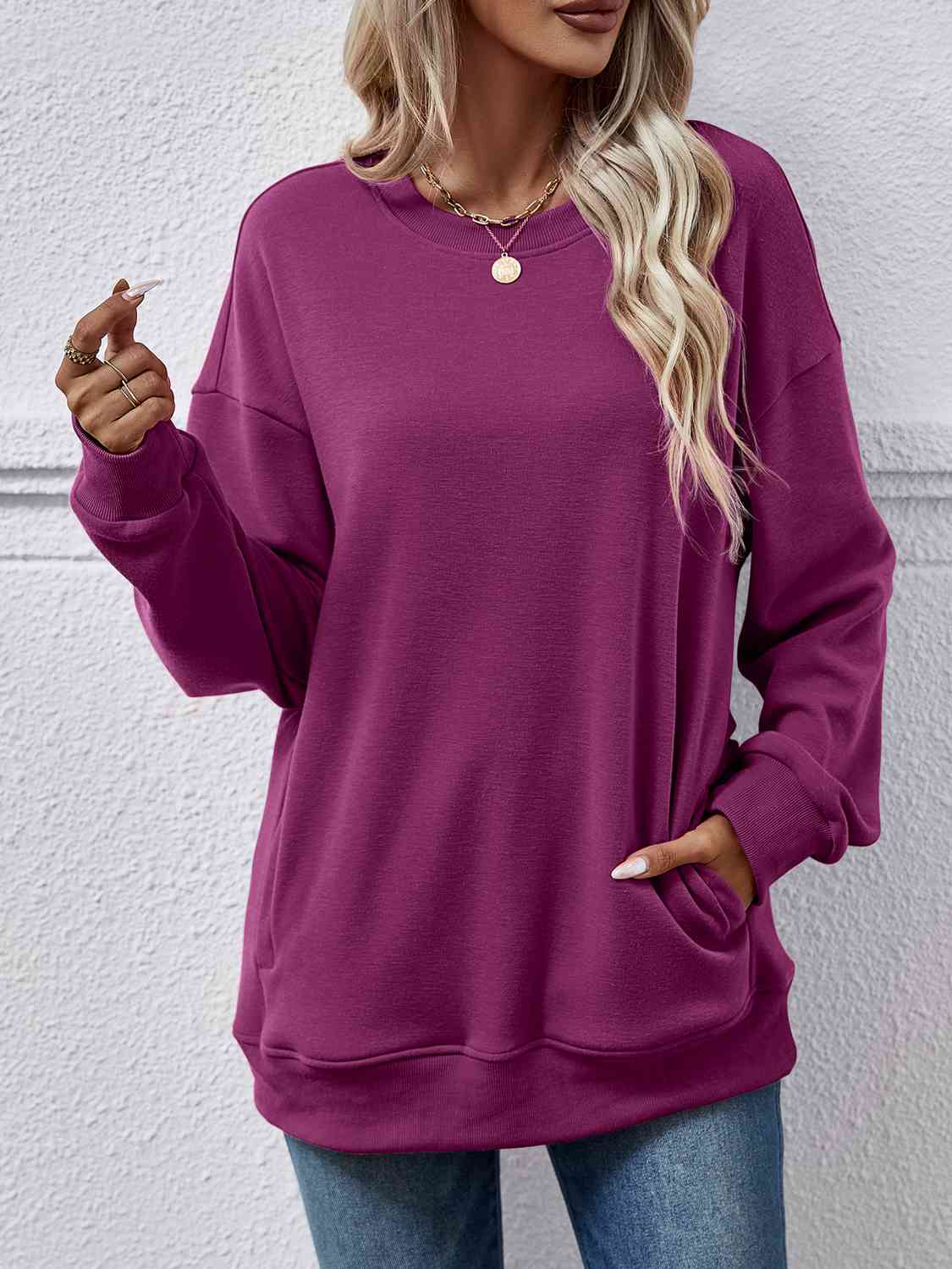 Dropped Shoulder Sweatshirt with Pockets BLUE ZONE PLANET