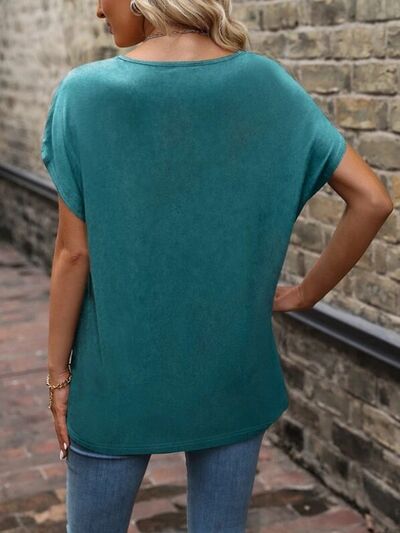 Heathered V-Neck Short Sleeve T-Shirt Trendsi