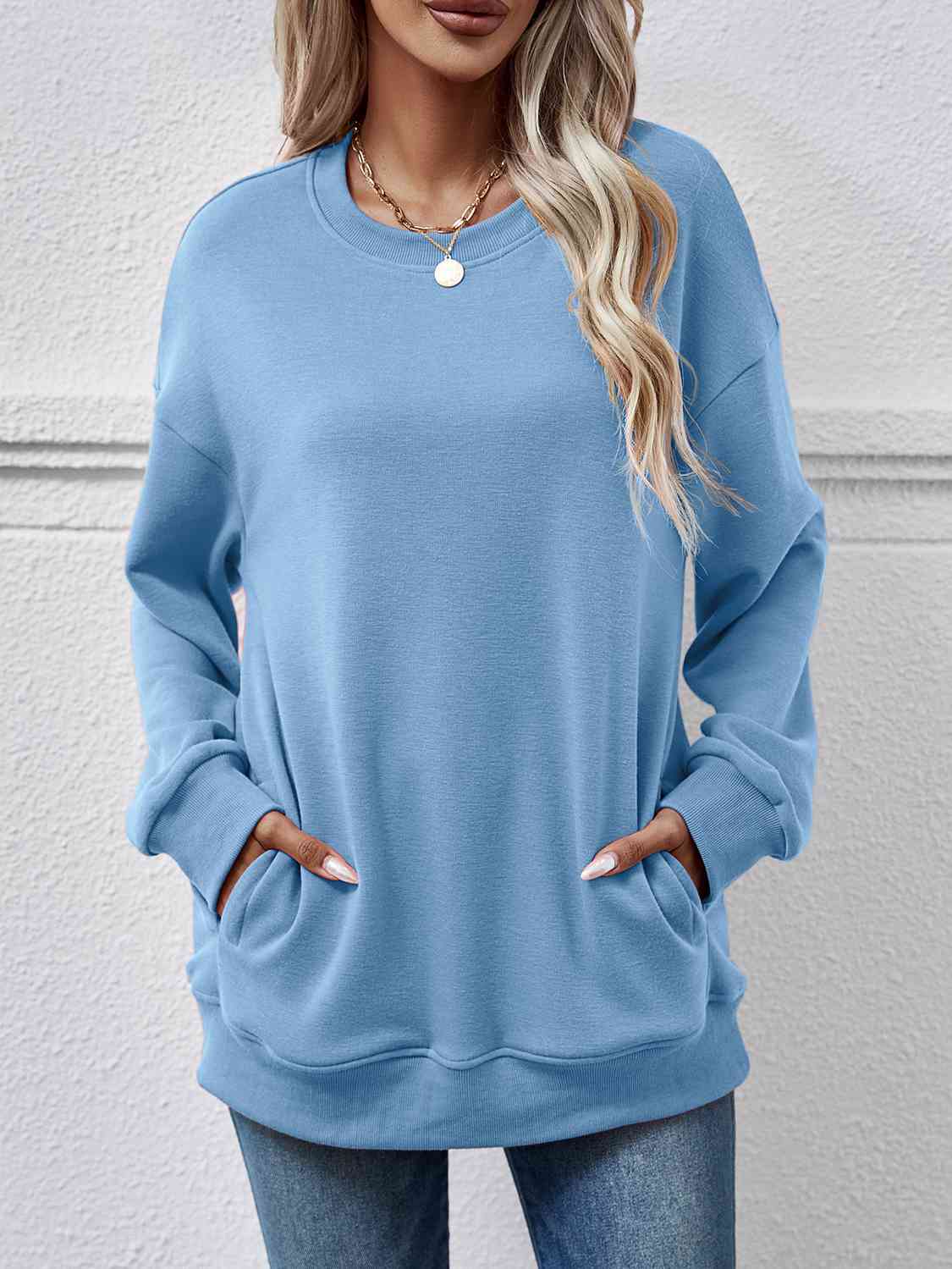 Dropped Shoulder Sweatshirt with Pockets BLUE ZONE PLANET