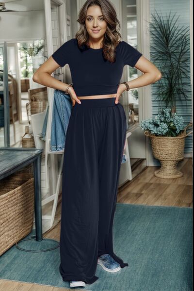 Blue Zone Planet |  Short Sleeve Top and Wide Leg Pants Set BLUE ZONE PLANET