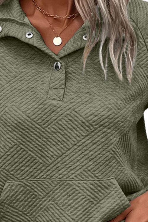 Geometric Snap Button Long Sleeve Sweatshirt BLUE ZONE PLANET