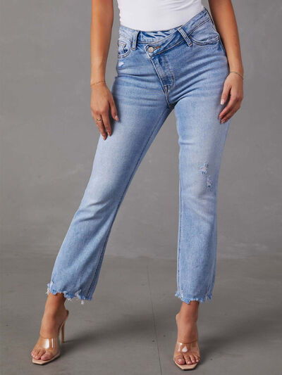 Distressed Raw Hem Jeans with Pockets Trendsi