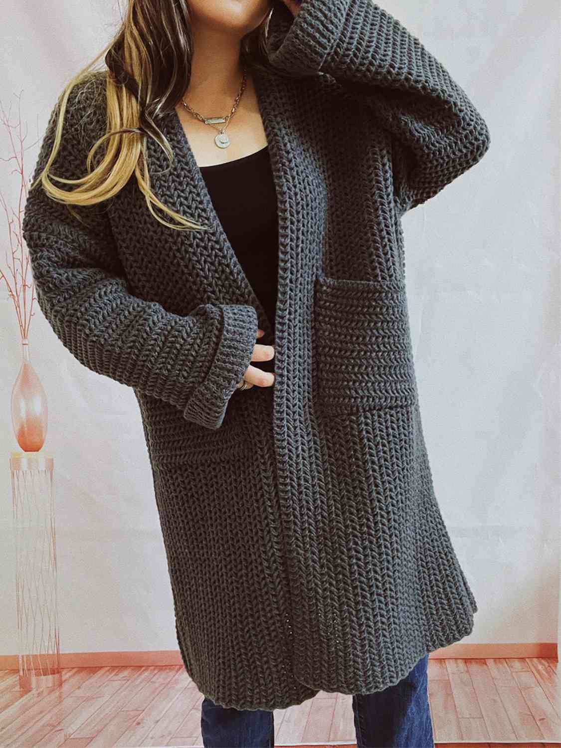 Open Front Long Sleeve Cardigan with Pockets BLUE ZONE PLANET