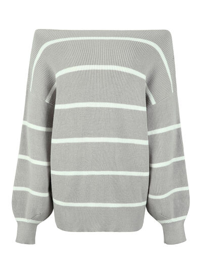 Striped Dropped Shoulder Pullover Sweater Trendsi