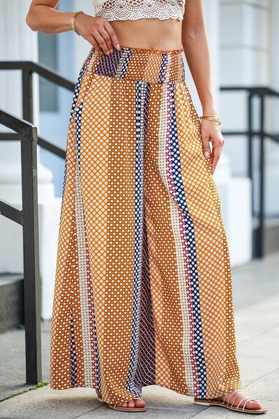 Printed Smocked Wide Waistband Palazzo Pants BLUE ZONE PLANET