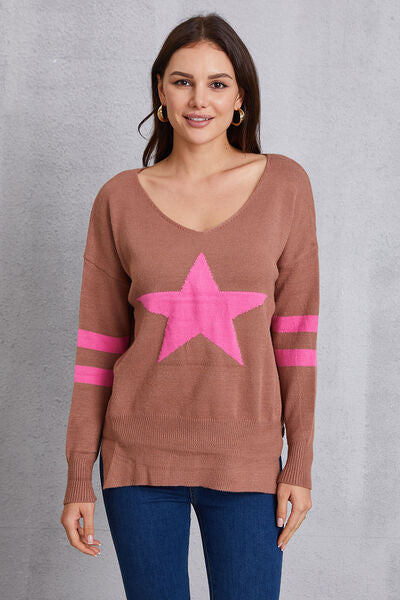 Star Scoop Neck Dropped Shoulder T-Shirt Trendsi