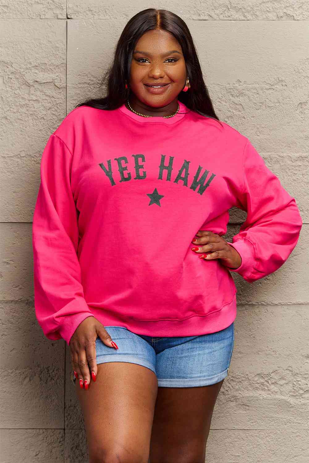 Simply Love Full Size YEEHAW Graphic Round Neck Sweatshirt BLUE ZONE PLANET