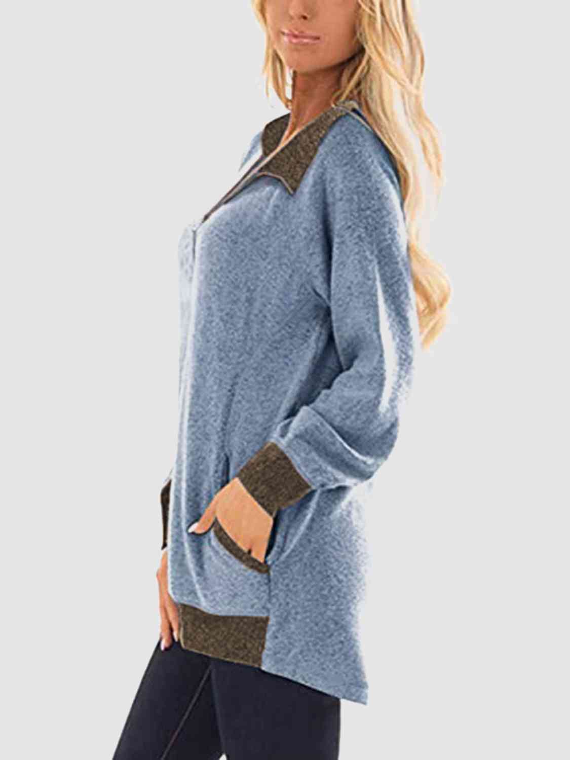 Contrast Half Zip Sweatshirt with Pockets BLUE ZONE PLANET