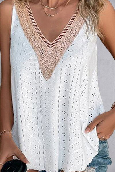 Lace Detail Eyelet V-Neck Tank BLUE ZONE PLANET