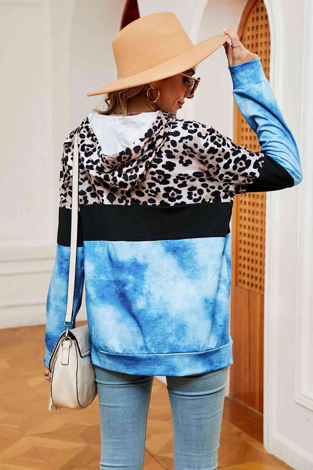 Leopard Drawstring Hoodie with Pocket BLUE ZONE PLANET