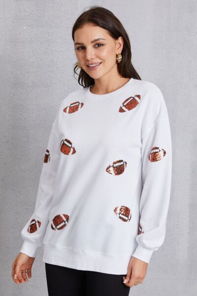 Football Sequin Patch Long Sleeve Sweatshirt Trendsi