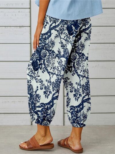 Blue Zone Planet |  Printed Tied Cropped Pants BLUE ZONE PLANET